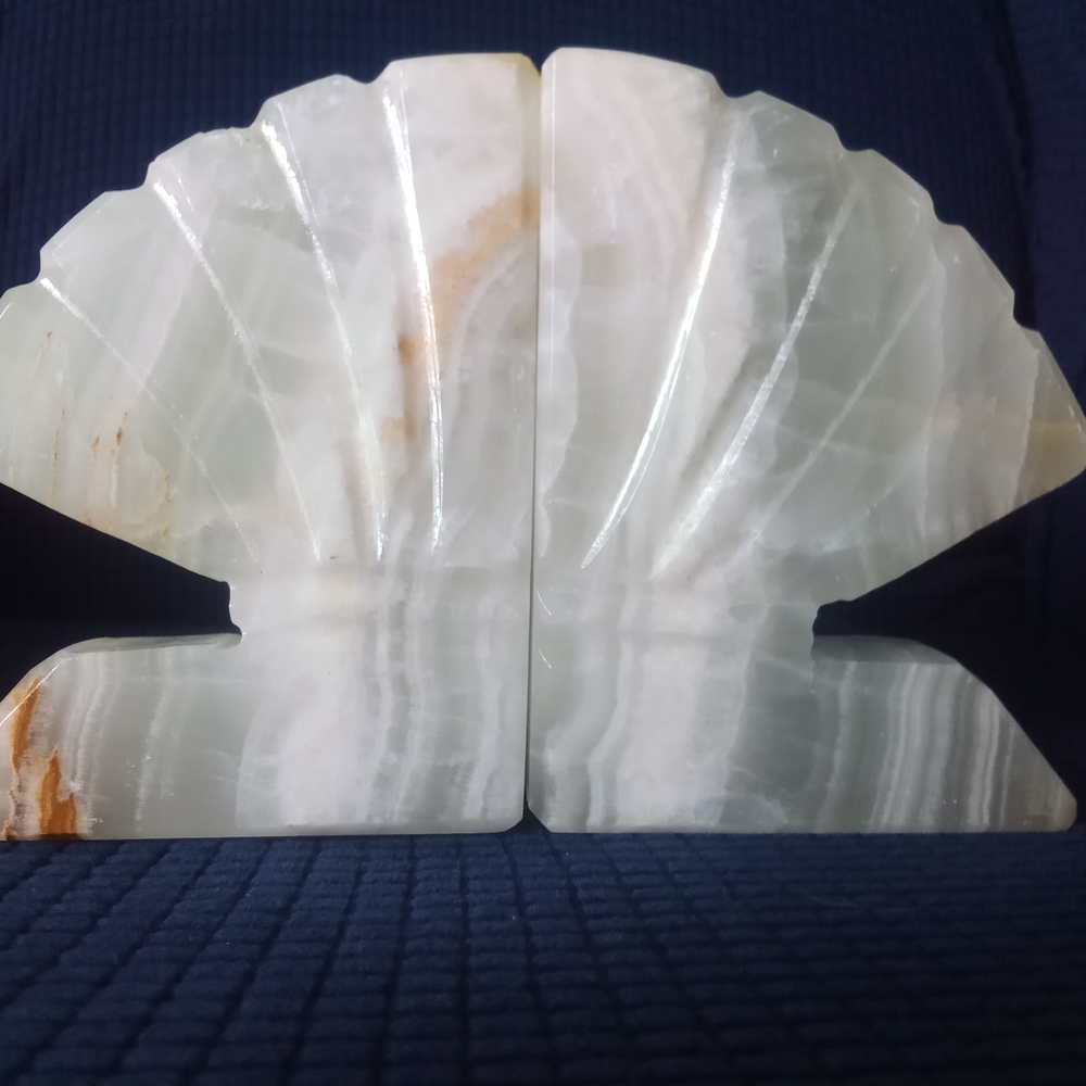 White Onyx Shell) Fan Hand Crafted  Bookends